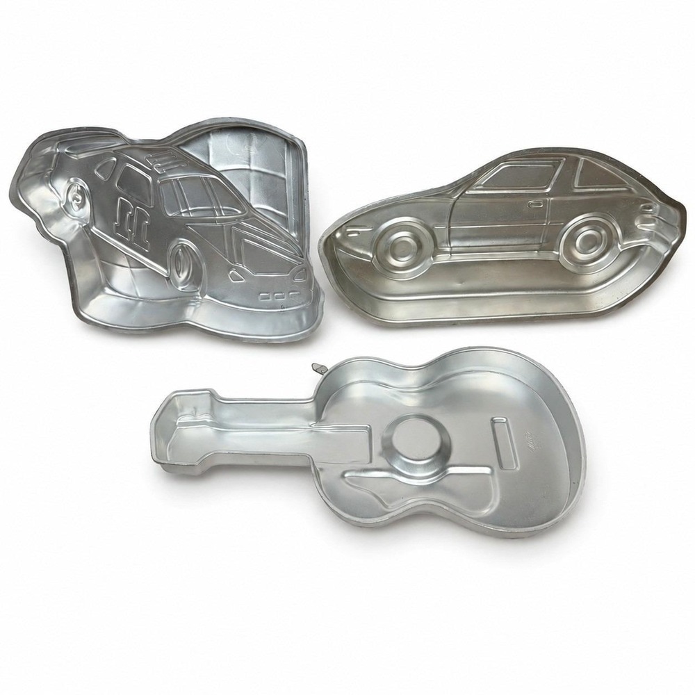 Vtg Wilton Cake Pan Lot Race Car 11 Guitar Classic Car Aluminum Bakeware Set 3